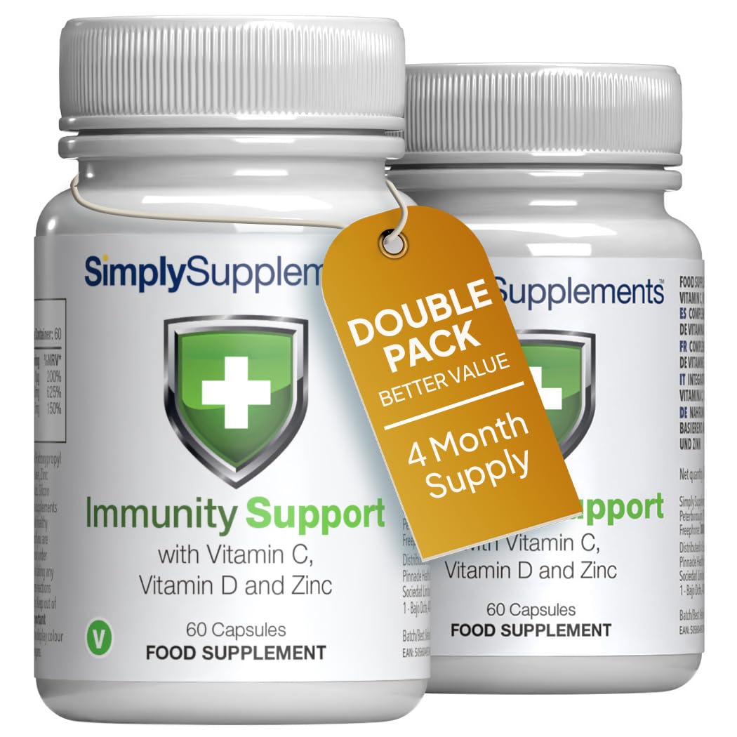 Simply Supplements Vitamin C, D and Zinc Capsules for Immunity Support | One-a-Day Formula | 120 Fast Release Capsules = 4 Months’ Supply | Vegan Friendly | Manufactured in The UK
