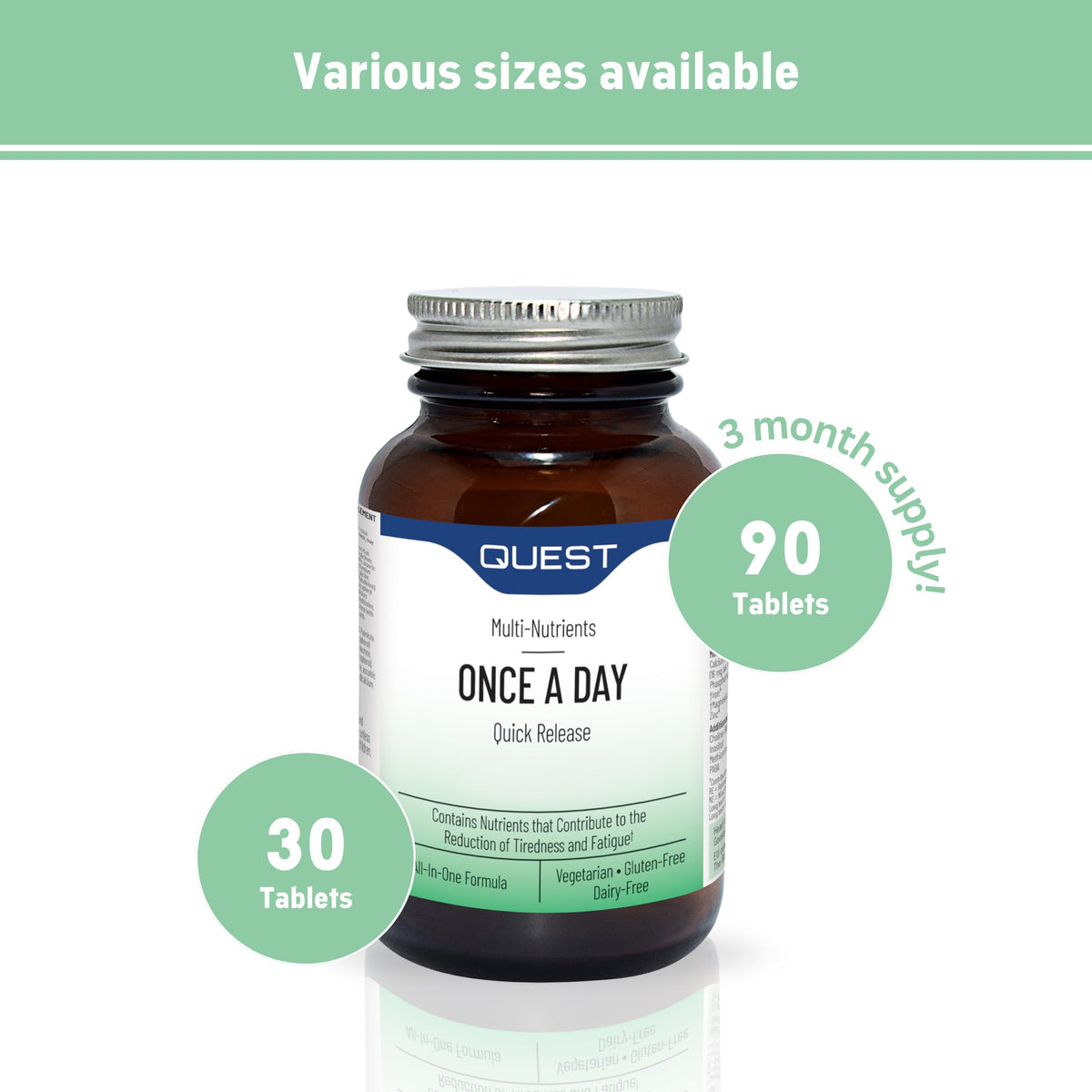 Quest - 90x Once A Day Multivitamins and Minerals Supplements. Daily Vitamins for Men & Women to Support and Boost Overall Well Being. Vitamins C, D, B, Iron, Magnesium, Zinc and More (1 Pack)