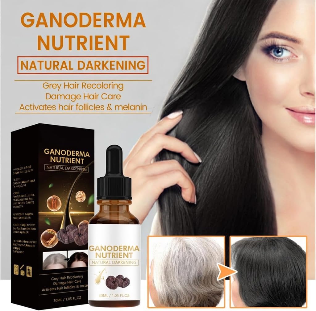 Nova9 Ganoderma Nutrient Hair Darkening Serum, Natural Anti-Greying, Thicker, Longer Hair-Growth, Unscented Unisex, 30ml