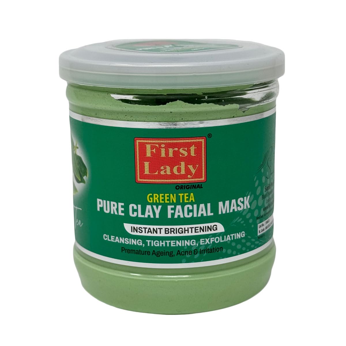 FIRST LADY First Lady Green Tea Clay Facial Mask 440g - Instant Brightening, Cleansing, Tightening, Exfoliating, Premature Ageing, Acne & Irritation.