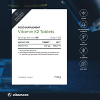 Vitamaze - amazing life Vitamin K2 MK-7 200 mcg Vegan & High Strength Menaquinone, 180 Tablets for 6 Months, German Quality, Natural & Organic Supplement Without Additives