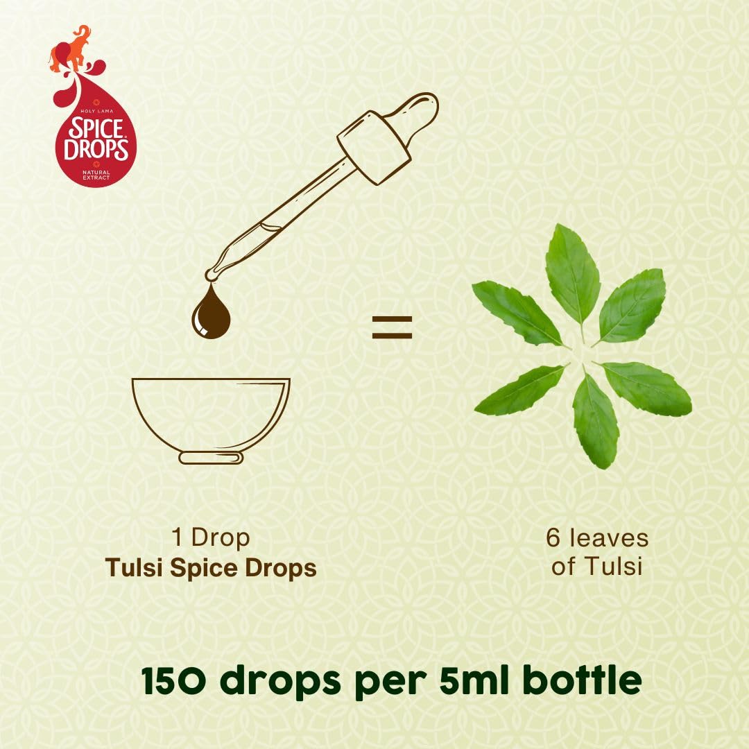 Holy Lama Naturals Holy Lama Spice Drops Tulsi Extract - Great Taste Award. Natural Cooking Ingredient. Savoury, Thai, Asian, Salad Recipes 1 x 5ml Bottle
