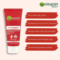 Garnier Hand Repair Intensive Restoring Hand Cream, Nourishing Canadian Maple Sap and Moisturising Glycerin, Leaves Skin Soft and Supple, Restores Extra Dry Hands, Suitable For Sensitive Skin, 100 ml
