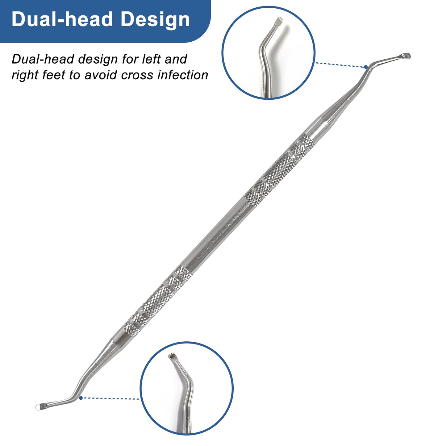 QACUU 3PCS Stainless Steel Ingrown Toenail Tool Set – Double Ended Cuticle Set and Metal Nail File for Toenail Care, Podiatrist Preferred Kit for Removing Debris and Cleaning Nail Grooves