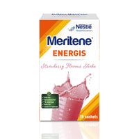 Meritene Energis Strawberry Shake | 30g Shake Powder Sachets, Pack of 15 | Nutritional Shake Mix with Proteins and Vitamins