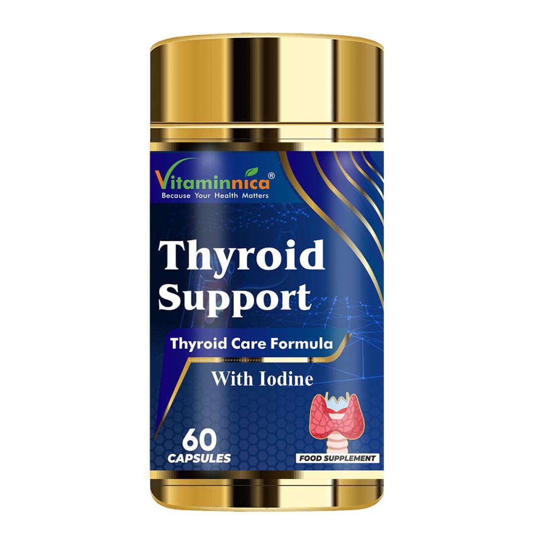Vitaminnica Because your Health Matters Vitaminnica Thyroid Support- Advanced Formula for Thyroid Health - Energy & Focus Formula with Iodine, Vitamin D3 Complex, Zinc, Selenium, Ashwagandha, Copper | Vegan | 60 Capsules