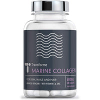 Transforme Marine Collagen Capsules 600mg - 1200mg Serving, Hydrolysed Collagen Peptides with Vitamin C, Mineral Zinc, 120 High Strength Capsules, Gluten Free