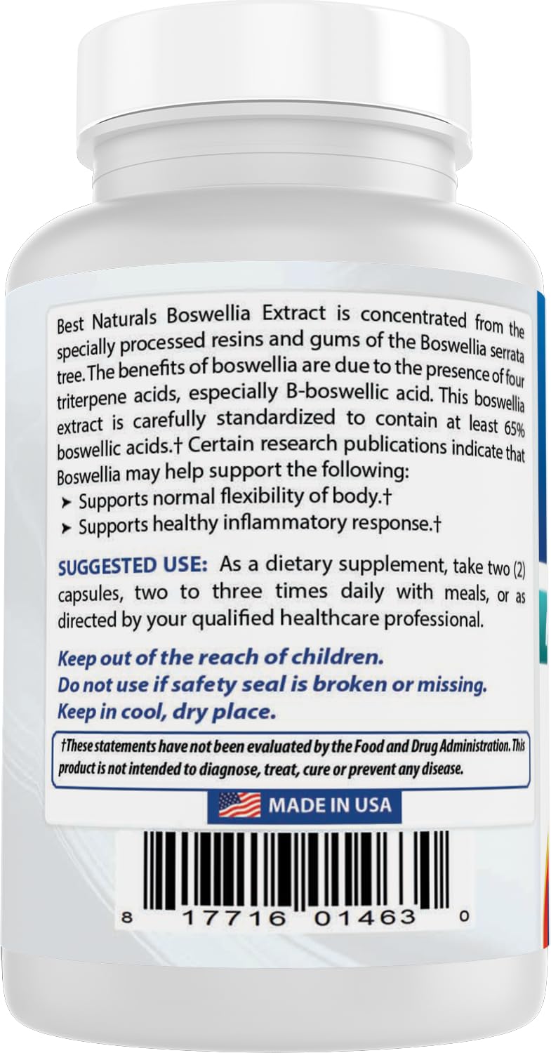 Best Naturals Boswellia 250 mg 120 Capsules - Standardized to 65% Boswellic acid
