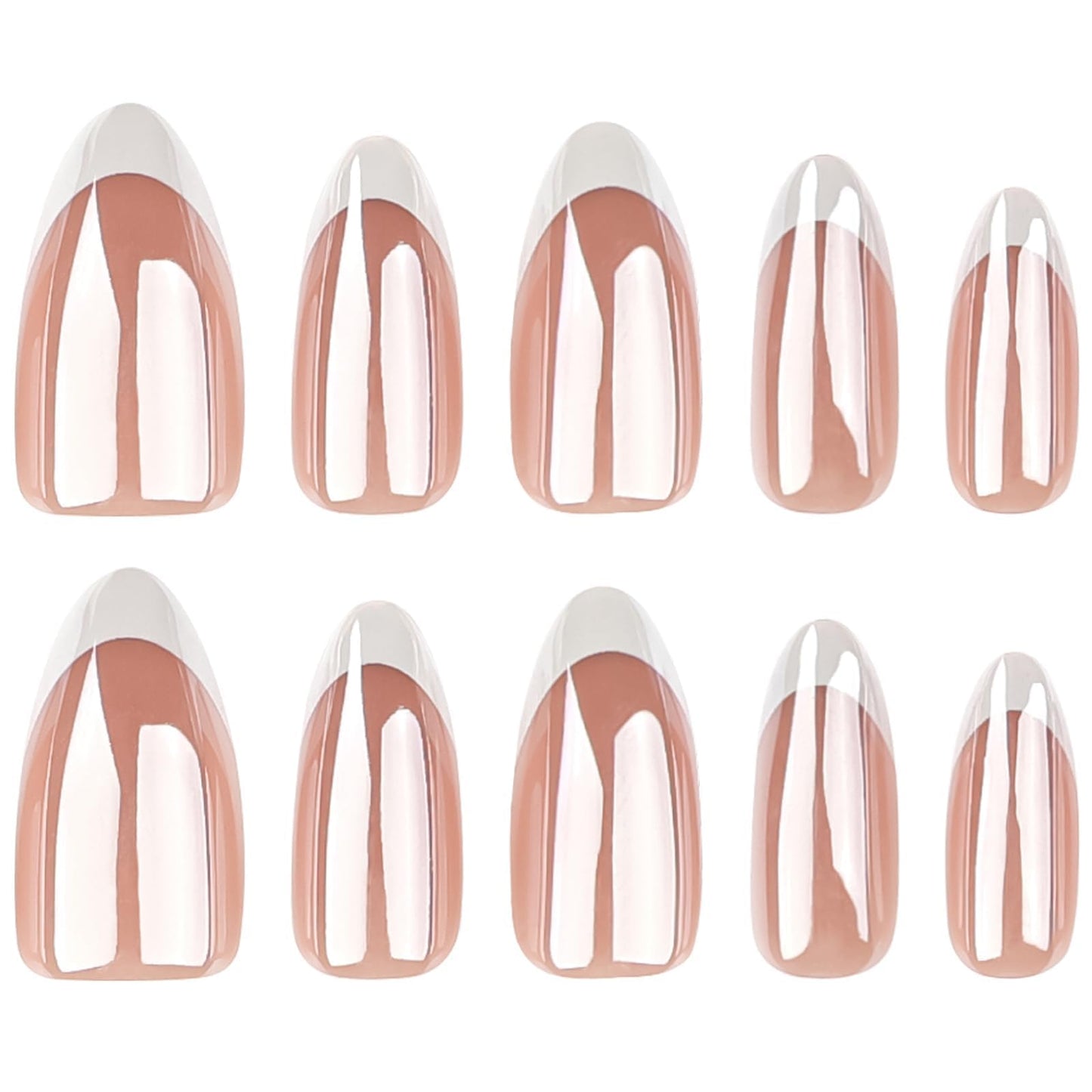 Lomeya Short French Tip Press On Nails - White Almond Shape - 30 Soft Gel Fake Nails in 15 Sizes - Reusable Semi-Transparent Stick On - Classic Look for Women - Easy Press-On Application