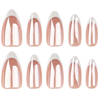 Lomeya Short French Tip Press On Nails - White Almond Shape - 30 Soft Gel Fake Nails in 15 Sizes - Reusable Semi-Transparent Stick On - Classic Look for Women - Easy Press-On Application