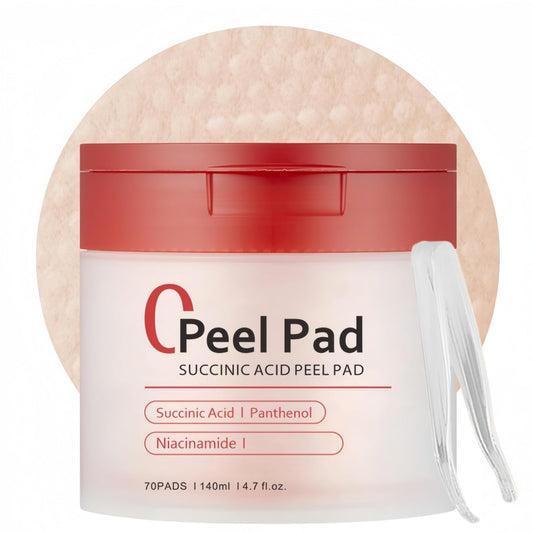 Ruojiar 70 Pads Red SUCC/inic Acid Panthe/NOL Face Exfoliator Pads,Exfoliating Toner Pa/ds for Acne Prone Skin,Zero Pore Pa/ds,for Exfoliation and Minimizing Po/res,Deep Clean Pores,Face Scrub Exfoliator