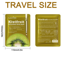 5Pcs Face Mask Facts Kiwi fruit | Brightens + Nourishes + Moisturizers | Vegan Mild Skin Deep Hydration Whitening and Antioxidant Sheet with Collagen and Natural Extracts for Radiant