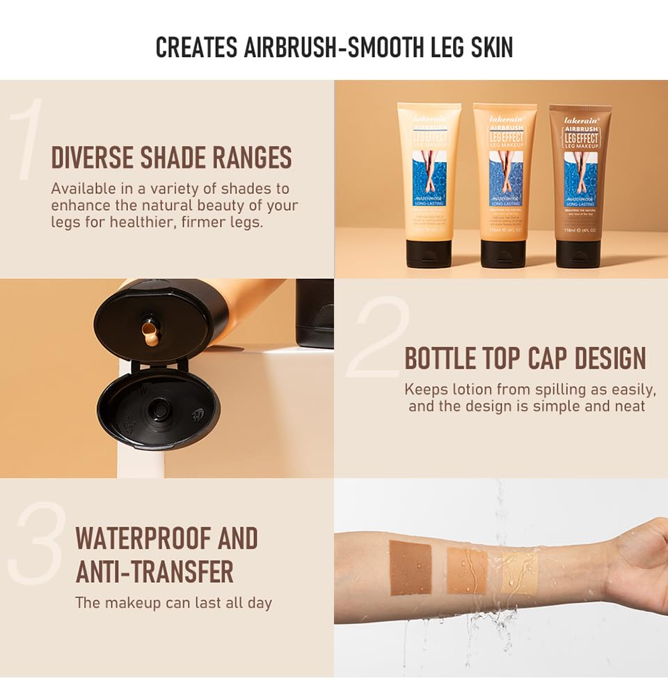 DRTRU Leg Makeup Waterproof No Transfer, Leg Make Up to Cover Veins, Leg and Body Scar Tattoo Cover Up, Light, Easy Application, Concealer Full Coverage(#2 Wheat Color, 4 FL OZ)