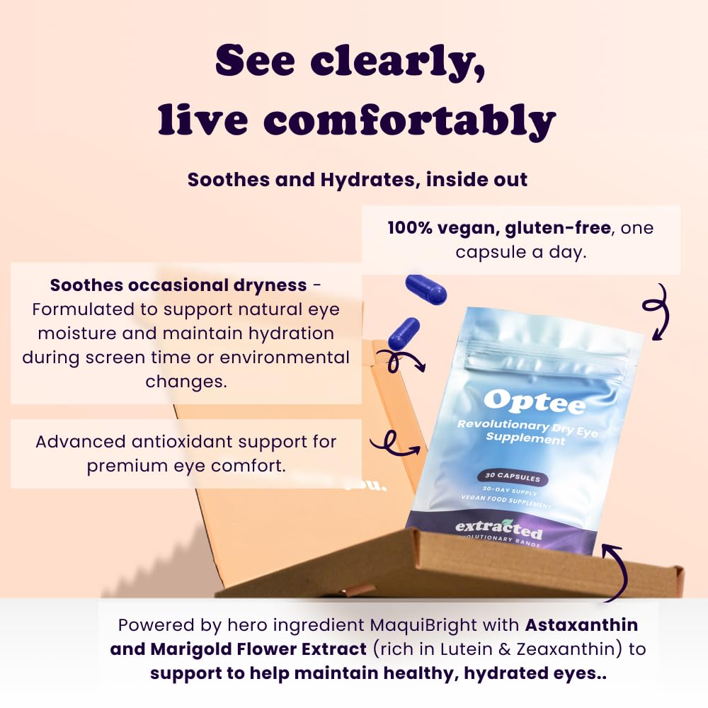 Extracted Optee Dry Eye Supplements - MaquiBright, Astaxanthin, Lutein & Zeaxanthin 30 Vegan Capsules - Eye Health, Natural Tear Production, Clear Vision Support - 30-Day Supply