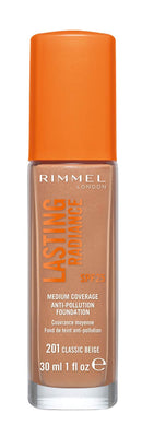 RimmelUK Rimmel Lasting Radiance Medium Coverage Anti Pollution Foundation, SPF 25, 201 Classic Beige (Rimmel Wake Me Up Foundation Upgrade)
