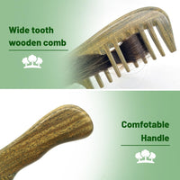 EQLEF Wide Tooth Comb for Curly & Thick Hair, Natural Green Sandalwood Wooden Detangling Comb with Handle Anti-Static Wooden Combs for Women & Men