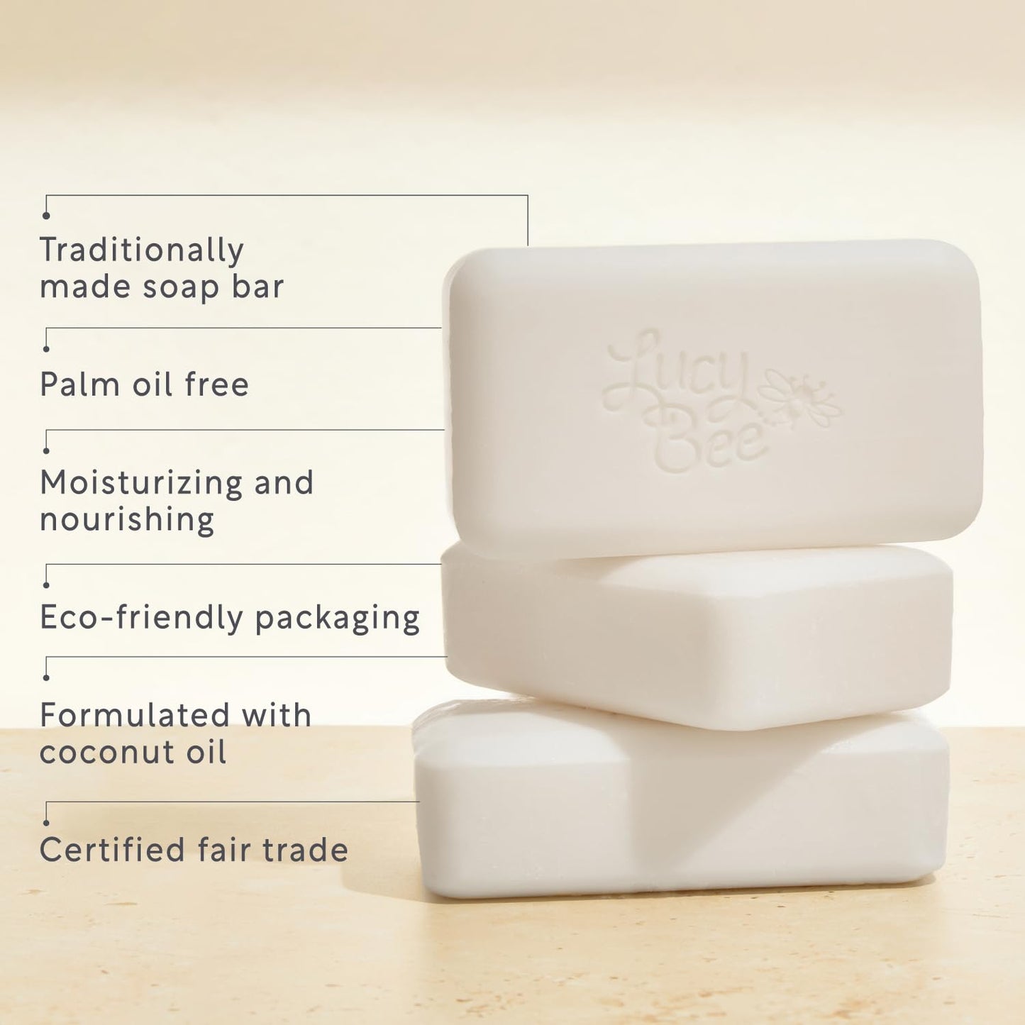 Lucy Bee Certified Organic & All Natural Soap Bar 4 Pack | Moisturising & Rejuvinating | Dermatologist Approved for Sensitive Skin | Unscented & 100% Palm Oil Free, 150g x 4