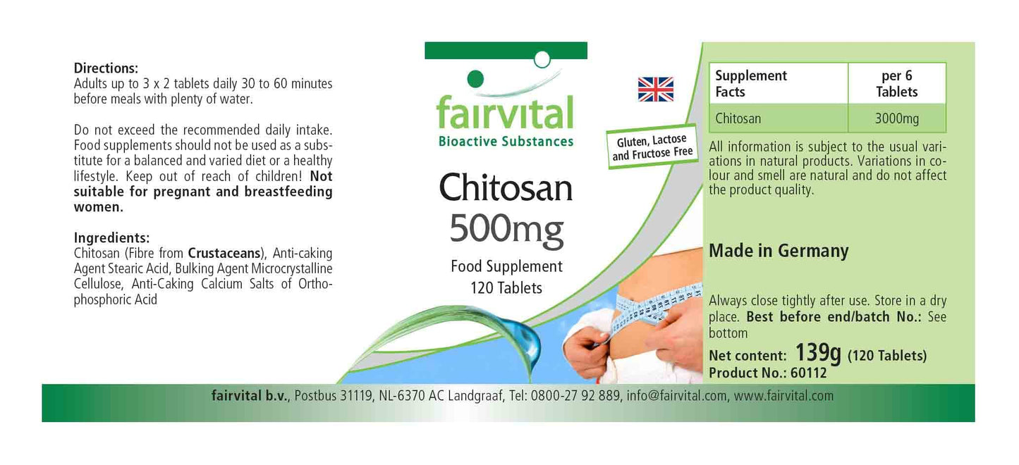fairvital Fairvital | Chitosan 500mg - HIGH Dosage - 120 Tablets - Natural Fiber
