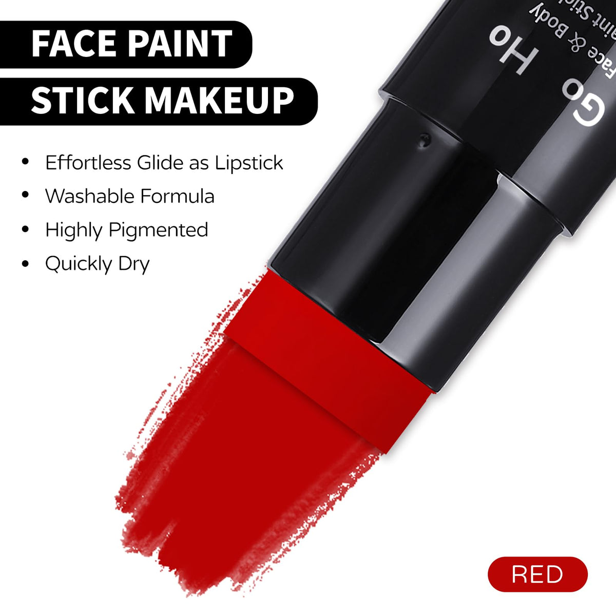 Go Ho Water Based Red Face Paint Stick Washable (1.06 Oz),Non-toxic Cream Body Paint,Full-coverage Face Body Paint Makeup Stick for Adults Theater Halloween SFX Cosplay