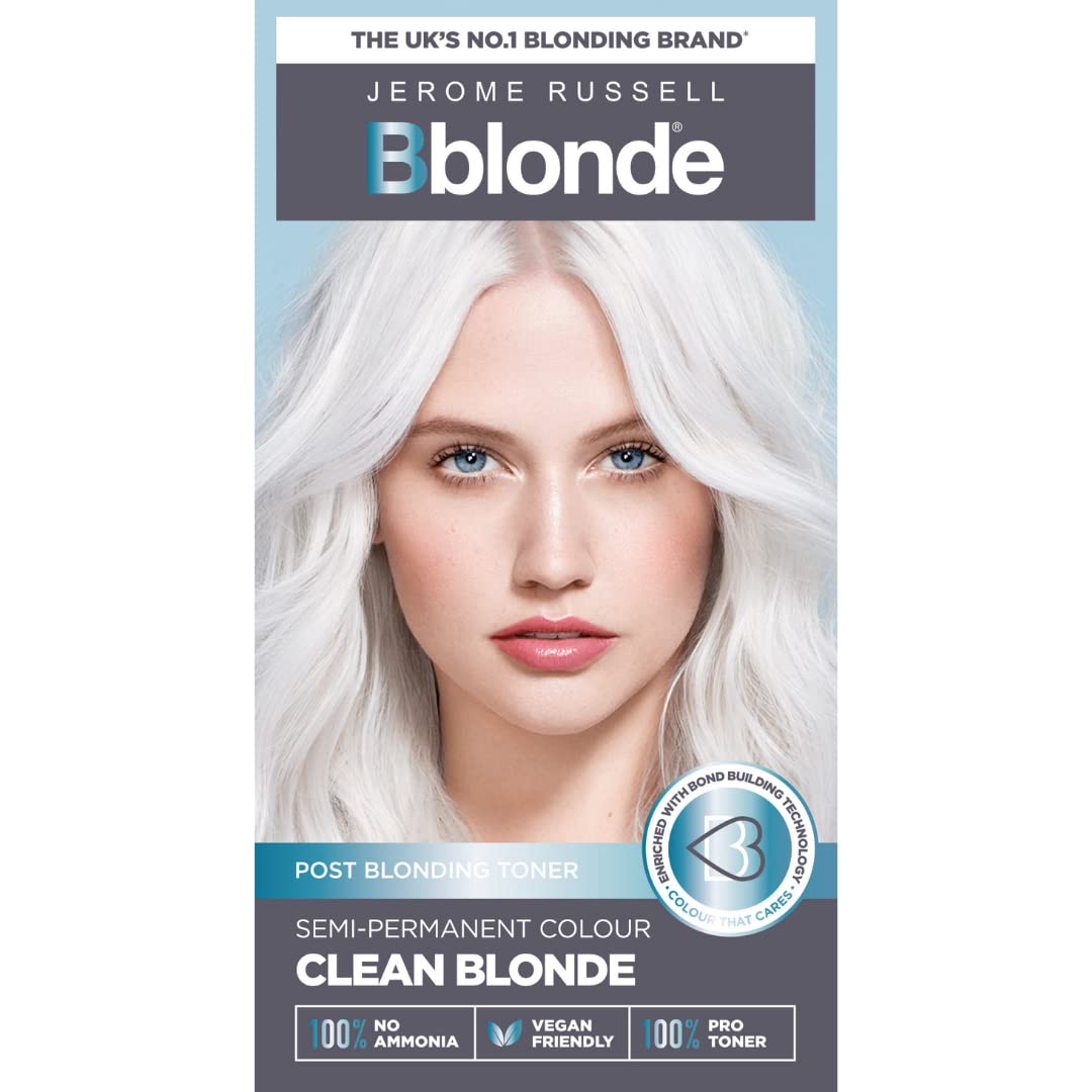 Jerome Russell Bblonde Clean Blonde Post Blonding Toner - Semi Permanent Hair Dye Kit for Pre Lightened & Blonde Hair with Brazil Nut Oil, No Ammonia & Vegan