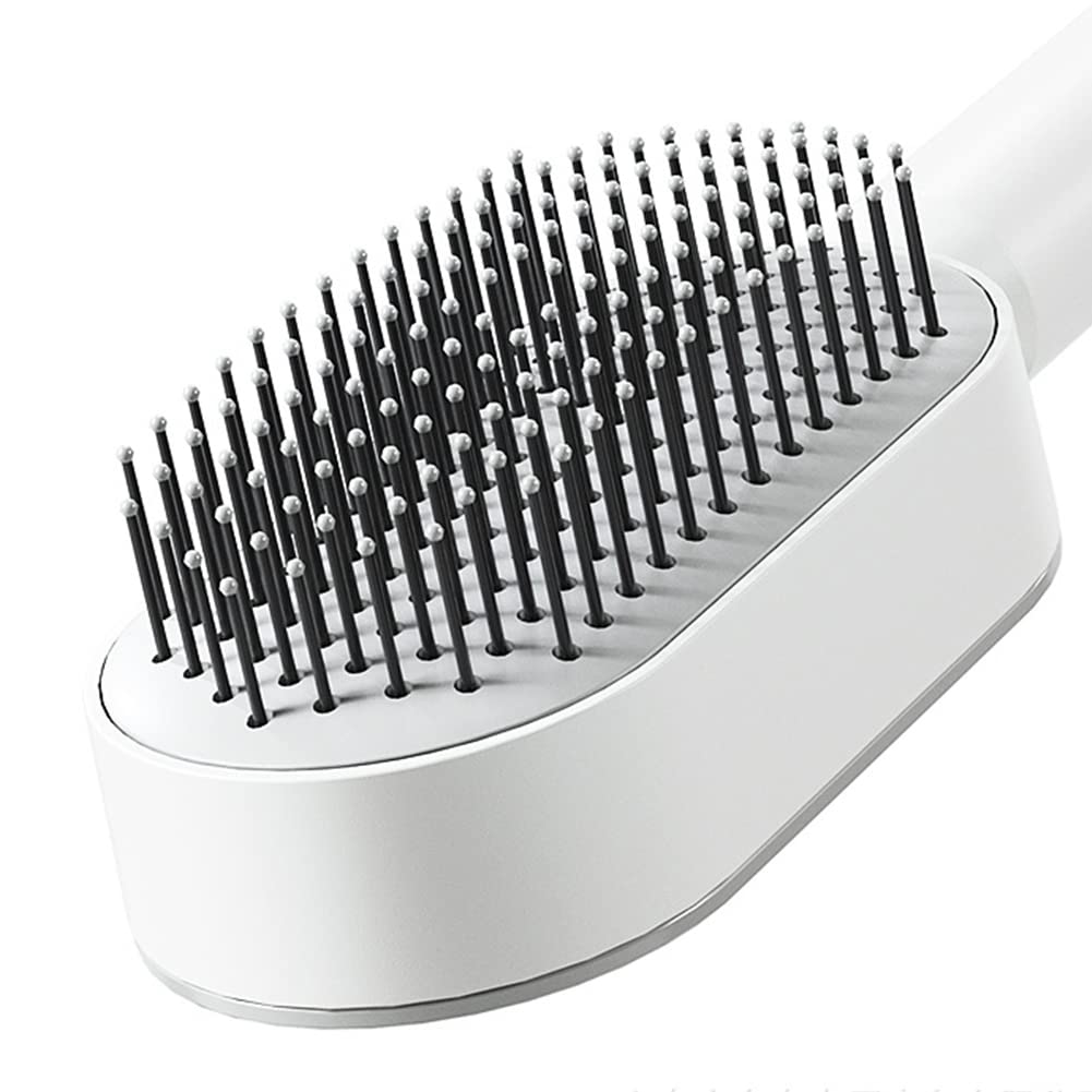 Lam-lord Self Cleaning Hair Brush for Women, Detangling Hair Brush Soft Hairbrush Anti Static Air Cushion Massage Hair Comb for Women Long Short Wavy Straight Hair(White)