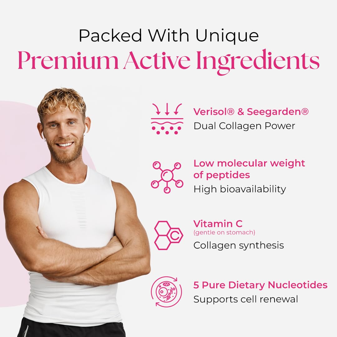 Norsa Pharma Collagen Nucleo (Raspberry / 30 Sachets) | Bovine & Marine Collagen Powder Supplement with 5 Nucleotides + Vitamin C | Collagen Supplement for Women & Men’s Skin, Joint & Immunity