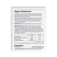 Super Vitamin D+ Supplements – High Strength D3 and K2 Vitamin Capsules for Bone Health and Density – Vitamins for Tiredness and Fatigue – Vitamin D Tablets by FutureYou Cambridge