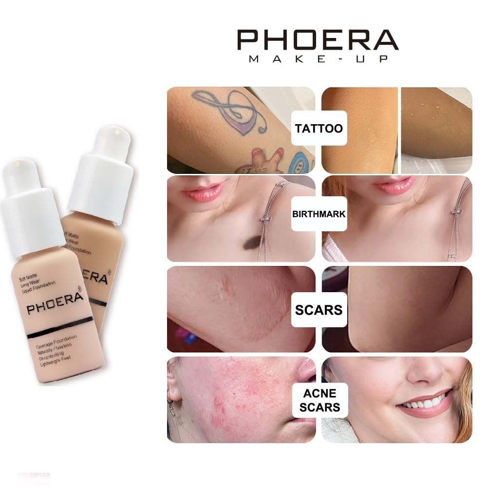 Aquapurity Phoera® Full Coverage Foundation Soft Matte Oil Control Concealer 30ml Long Lasting Flawless Cream Smooth (2PCS 104 BUFF BEIGE)