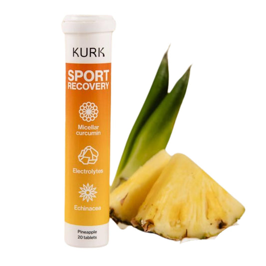 Kurk Sport Electrolyte Tablets – Hydration & Inflammation Support with Micellar Curcumin & Echinacea – Effervescent Pineapple Recovery Supplement – 20 Effervescent Tabs (Pack of 1)