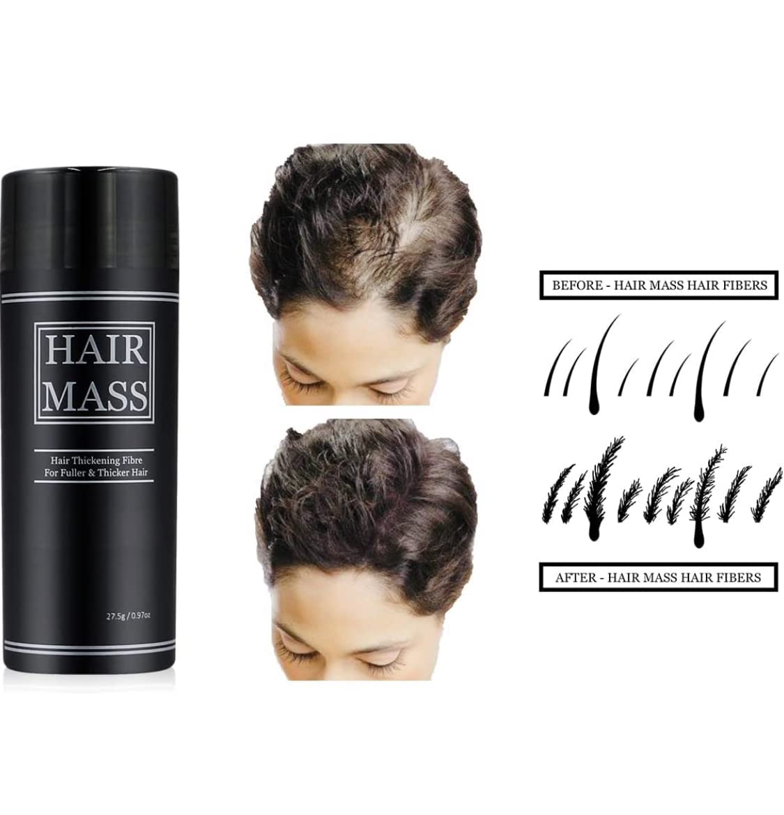 HAIR MASS | 27.5g Hair Thickening & Building Fibers for Thinning Hair | Natural Ingredients | Undetectable Fibres | Thin To Thicker Hair in Seconds | Unisex Hair Loss Concealer Fibre (Auburn)