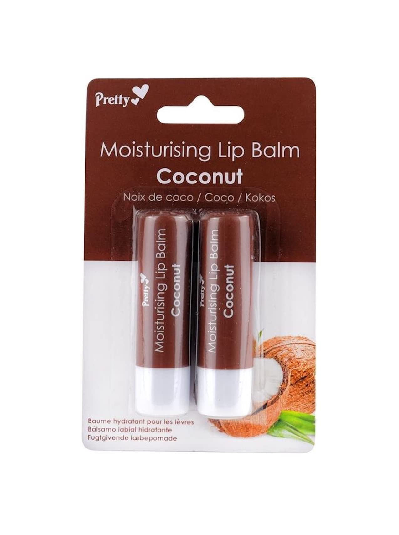 2 x Coconut Moisturising Lip Balm Tubes by Pretty - Softens, Soothes & Protects Dry Chapped Lips - 2 x 4.3g