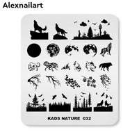 ALEXNAILART Alexnailart Nail Art Stamping Plates Picture Template with Natural Forest Wolf Moon Eagle Branch Pattern for Nail Design Manicure Print DIY Nail Design Nail Polish Transfer Tools