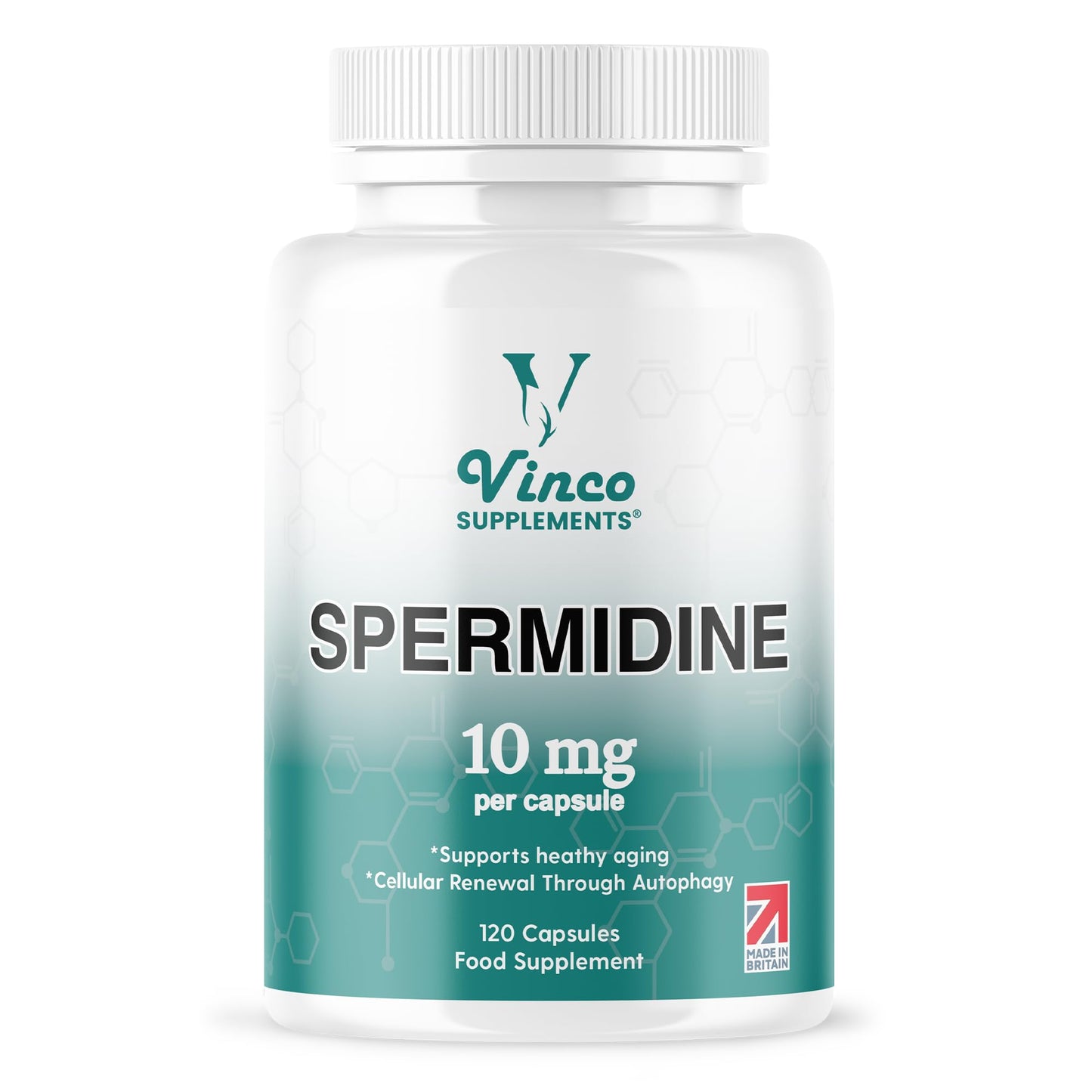 Vinco Supplements Vinco Spermidine Supplement - 10mg x 120 High Strength Spermidine Capsules - 99% Purity - Supports Healthy Ageing & Longevity - Non GMO & Gluten Free - Made in The UK