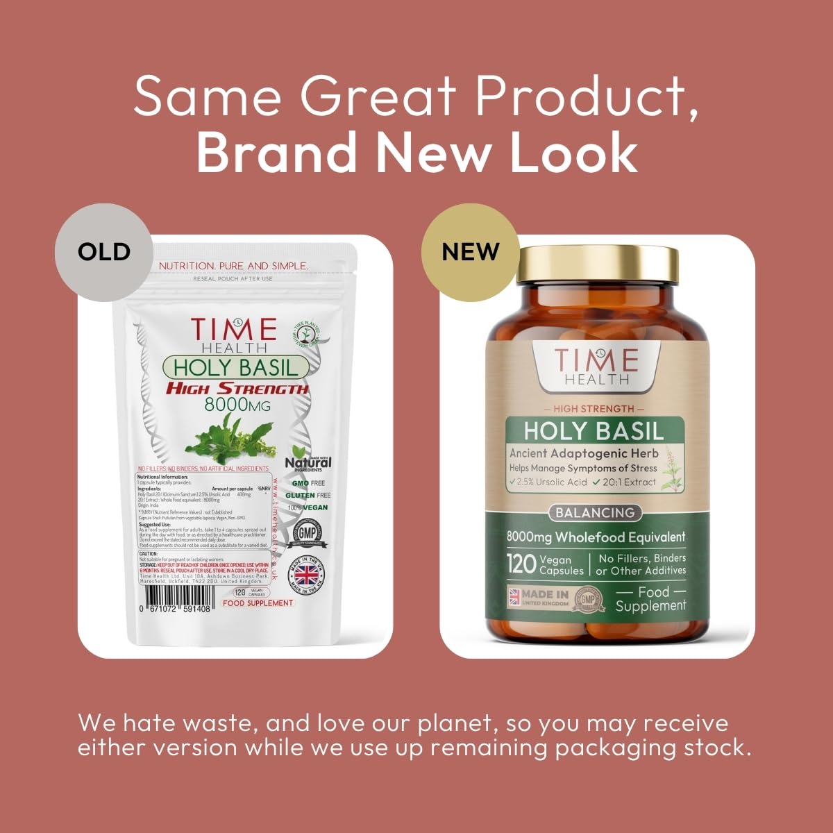 Time Health Holy Basil 20:1 (Ocimum Sanctum) 2.5% Ursolic Acid - Zero Additives - Pullulan (120 Capsules)