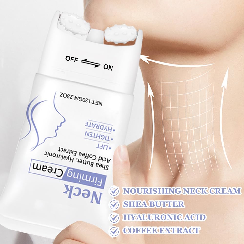Fengyang® Neck Firming Cream,Neck Collagen Cream with Massage Roller – Tightens, Lifts & Smooths Wrinkles for Loose Skin – Anti-Aging Neck Cream for Women