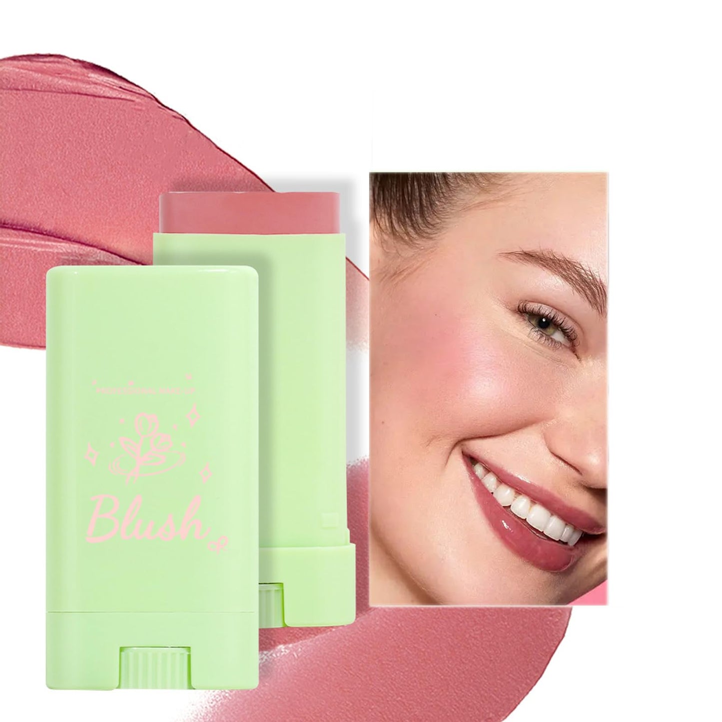 LYNTYAOU Cream Blush Blusher Stick for Cheek Make up, Creamy Soft Cream Blushes Contour, 3-in-1 Lip Cheek Eye Red Peach Pink Milk Blush, Weightless Long-Wearing Natural, Buildable Skin Tint