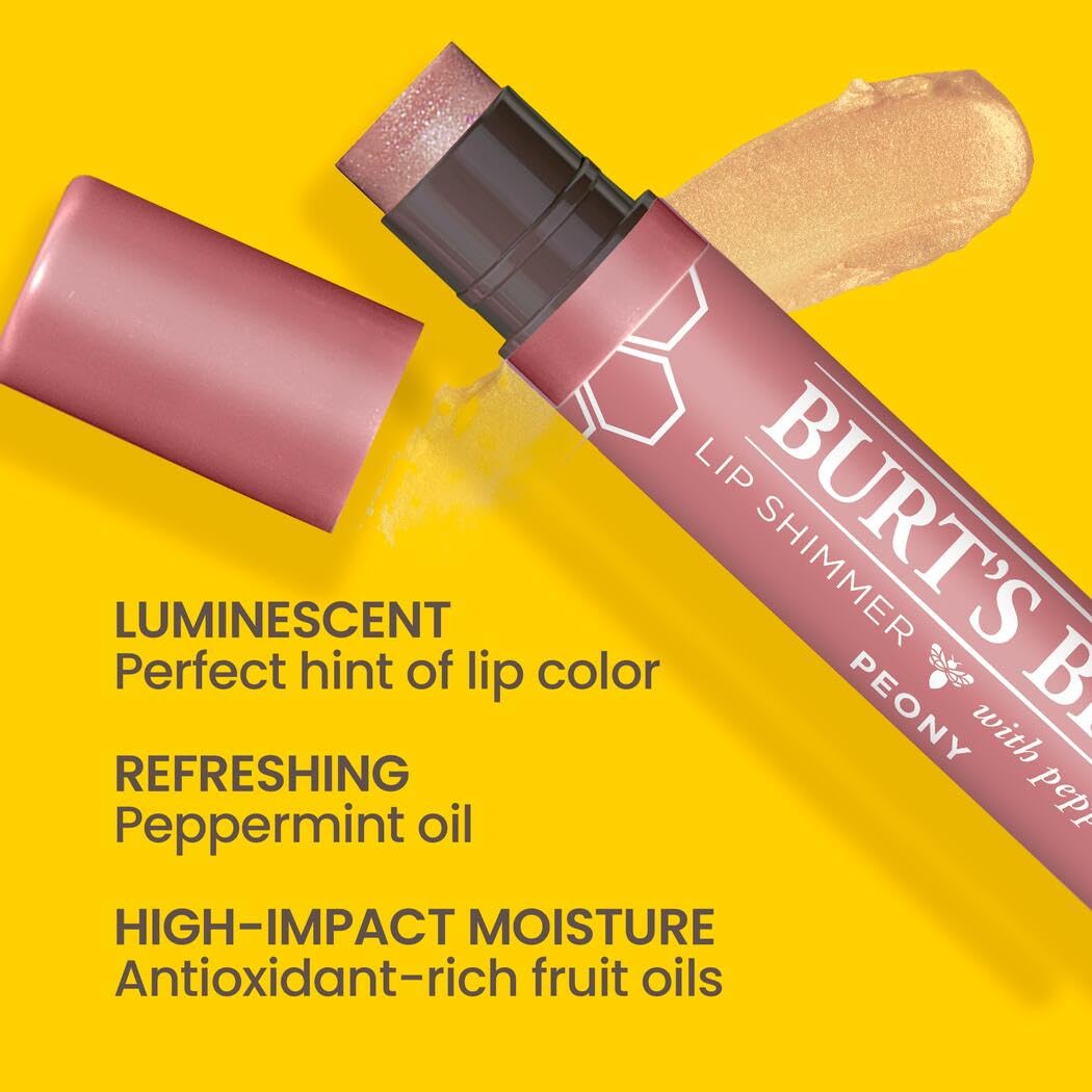 Burt's Bees Lip Colour Gift Set, 3 Lip Shimmers in Peony, Watermelon and Fig Shades, Petal Kisses, 3 x 2.6 g
