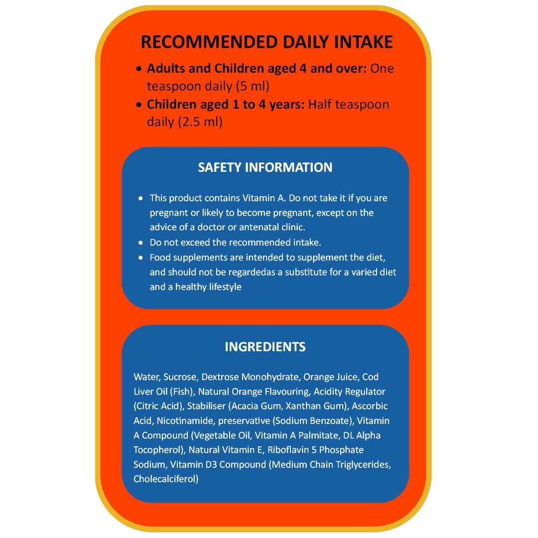 Minadex Multivitamin Liquid for Adults & Kids (Delicious Orange Flavour), 150 ml - Omega-3 & Vitamins A, B2, B3, C, D, E for Reduction of Tiredness and Fatique