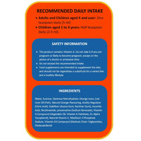 Minadex Multivitamin Liquid for Adults & Kids (Delicious Orange Flavour), 150 ml - Omega-3 & Vitamins A, B2, B3, C, D, E for Reduction of Tiredness and Fatique