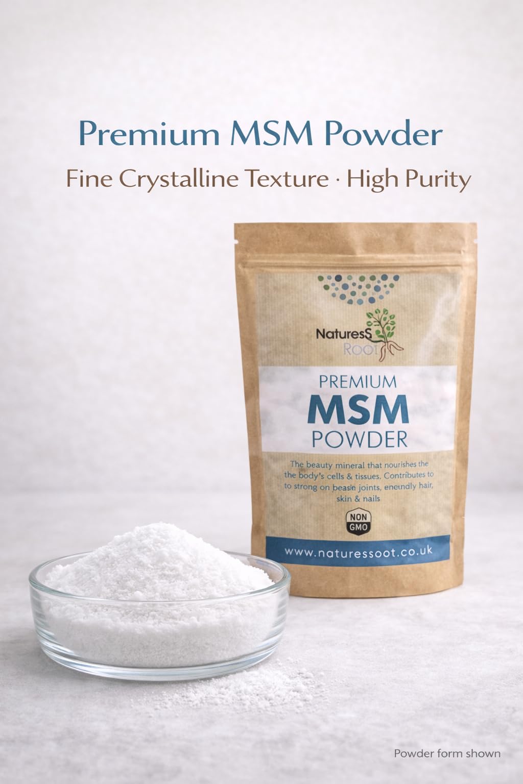 Natures Root Nature’s Root MSM Powder 500g – Premium Plant-Based Sulphur – Pure Methylsulfonylmethane – No Additives – for Hair Skin Nails & Joints