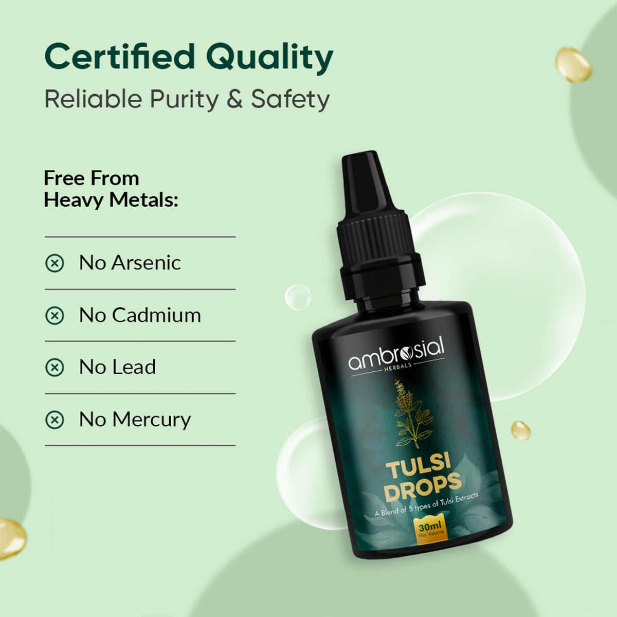 AMBROSIAL Ambrosial Tulsi Drops Concentrated Extract Of 5 Tulsi 30ml | Natural Immunity Booster | Relieves Cough & Cold | Raw Extract of Holy Basil Leaf (30ml)