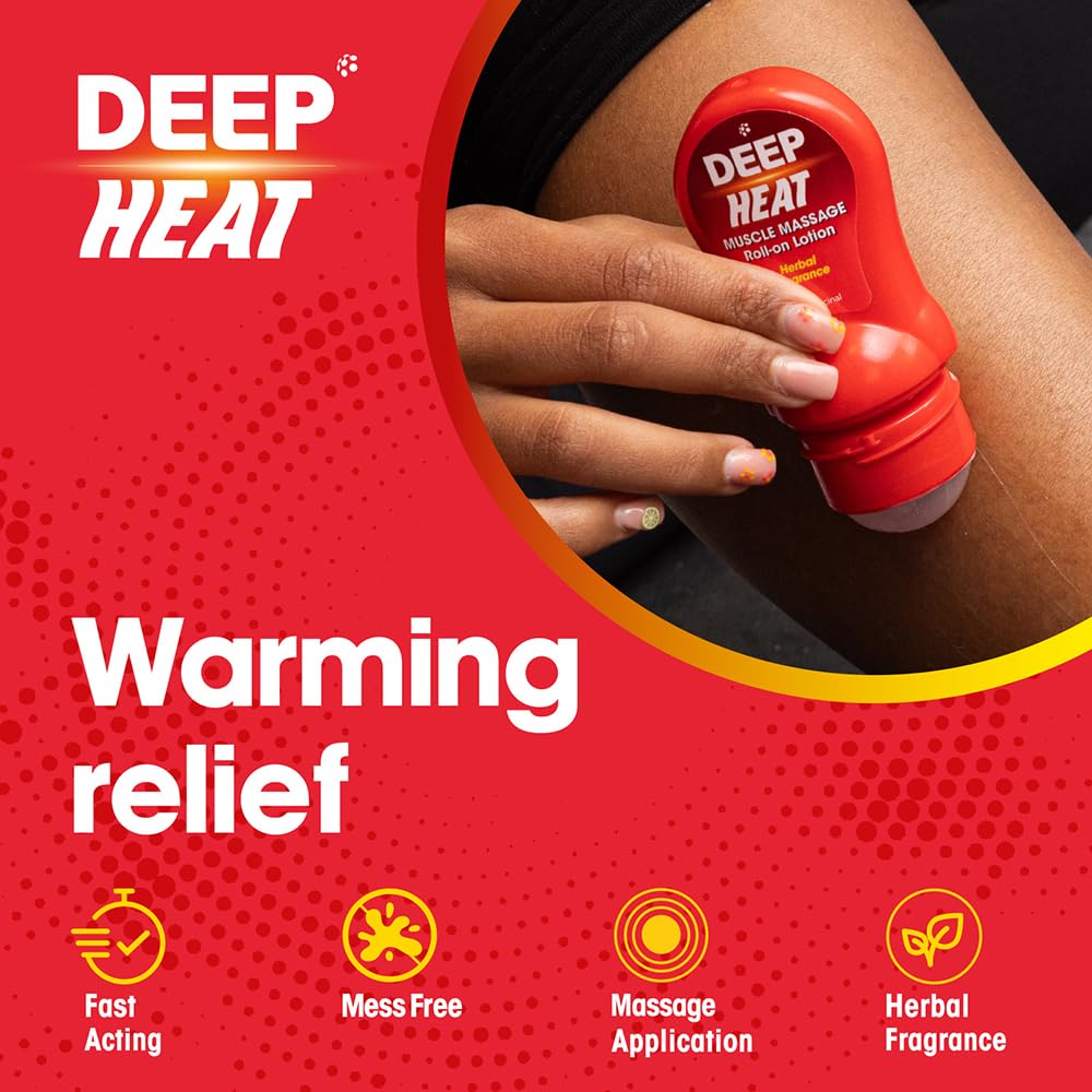 Deep Heat Muscle Massage Roll-on Lotion, Ease Tight Muscles, 50ml (Pack of 1)