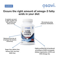 OSAVI Osavi Super Strong Omega–3 500 EPA / 250 DHA – 180 Softgels | Concentrated Omega–3 from Pelagic Fish | Supports Heart Health, Brain Function, and Vision | Highly Purified with Molecular Distillation