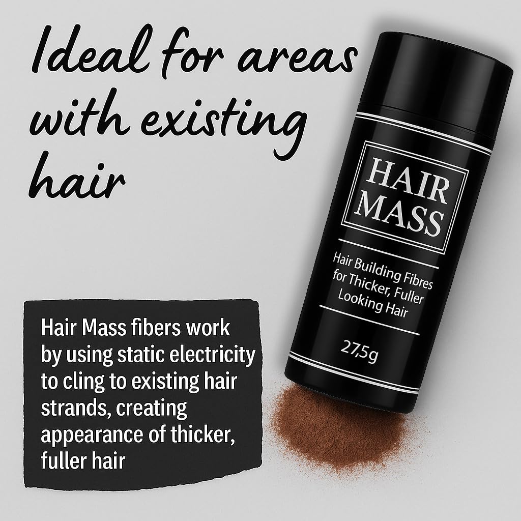 HAIR MASS Hair Mass – Hair Building Fibres for Thinning Hair – Natural & Undetectable Hair Loss Concealer – Wind & Sweat Resistant – 27.5g (Grey)