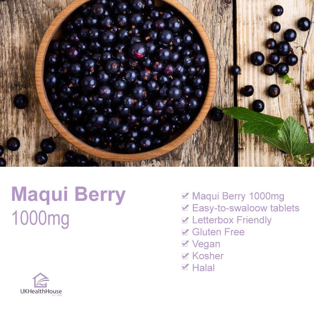 UKHealthHouse Maqui Berry Tablets 1000mg | Maqui Berry Extract Tablets | Potent Natural Antioxidant Support | Vegan & Vegetarian Friendly | Health & Wellbeing | UK (1000 tabs)