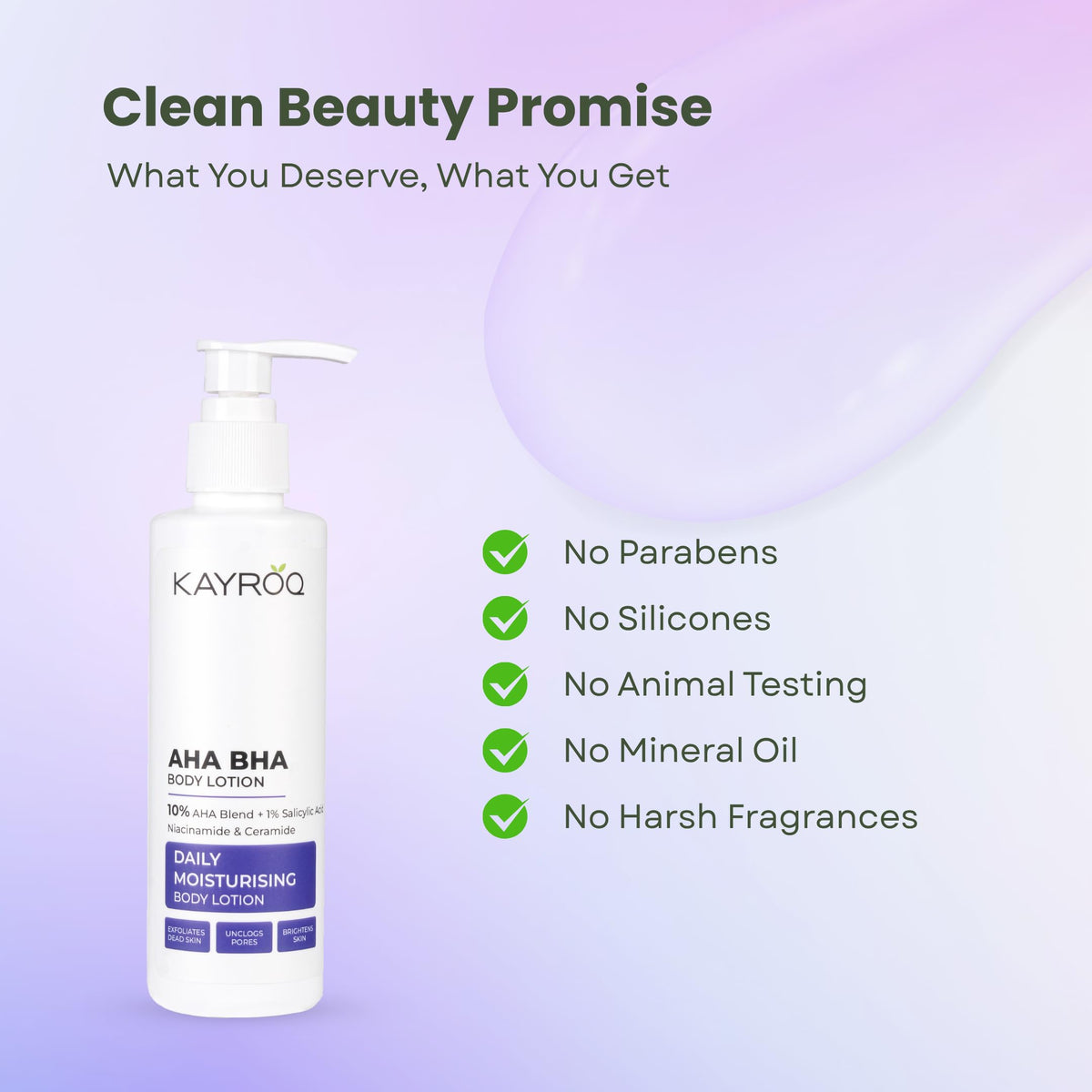 KAYROQ AHA BHA Body Lotion, 10% AHA + 1% Salicylic Acid, Daily Moisturising with Niacinamide & Ceramide