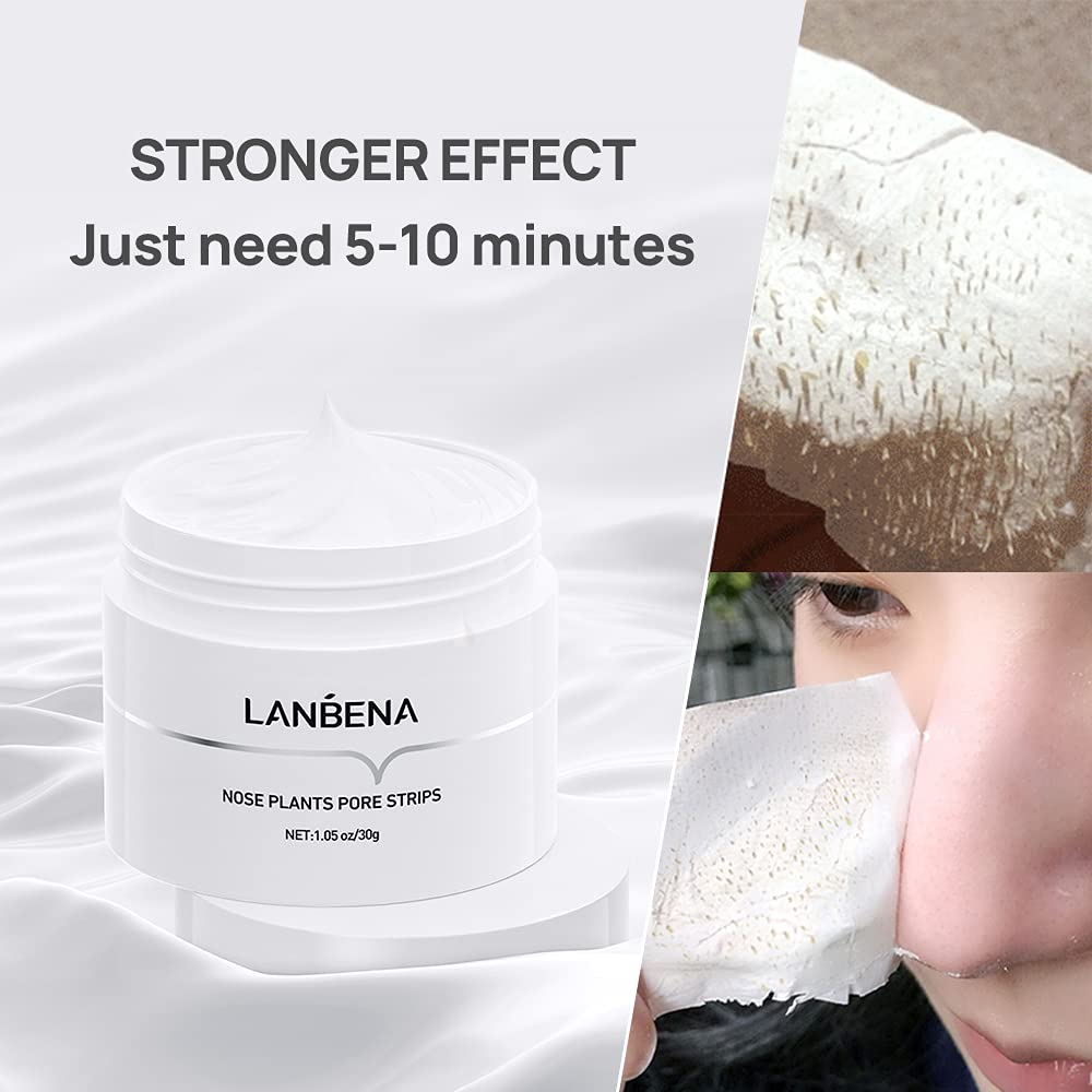 LANBENA Blackhead Mask (30g), 60 Pieces Nose Pore Strips, Note: Cream Goes Dry out/Gunk below 25 Degrees, Place Bottle in Boiling Water to Soften