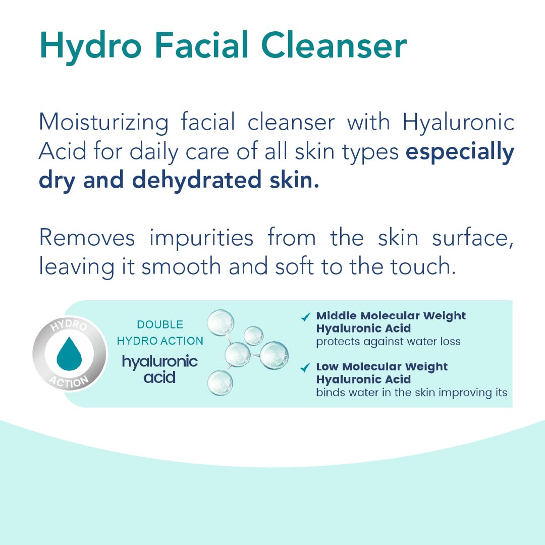 Novaclear Hydro Facial Cleanser with low and middle molecular whight hyaluronic acid and panthenol for deep and day lasting hydration and moisturizing 150 ml