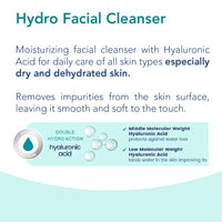 Novaclear Hydro Facial Cleanser with low and middle molecular whight hyaluronic acid and panthenol for deep and day lasting hydration and moisturizing 150 ml