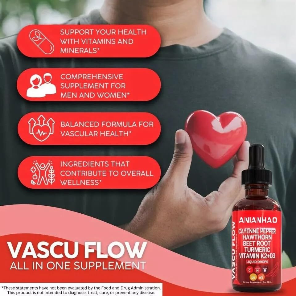 ANIANHAO Cayenne Pepper Drops, 120ml Gleame Cayenne Pepper Drops, Hawthorn Berry, Vitamin D3 K2 Beet Root Powder, Ceylon Cinnamon, Turmeric Curcumin, Organic Panax Ginseng, Berberine 2 Bottles